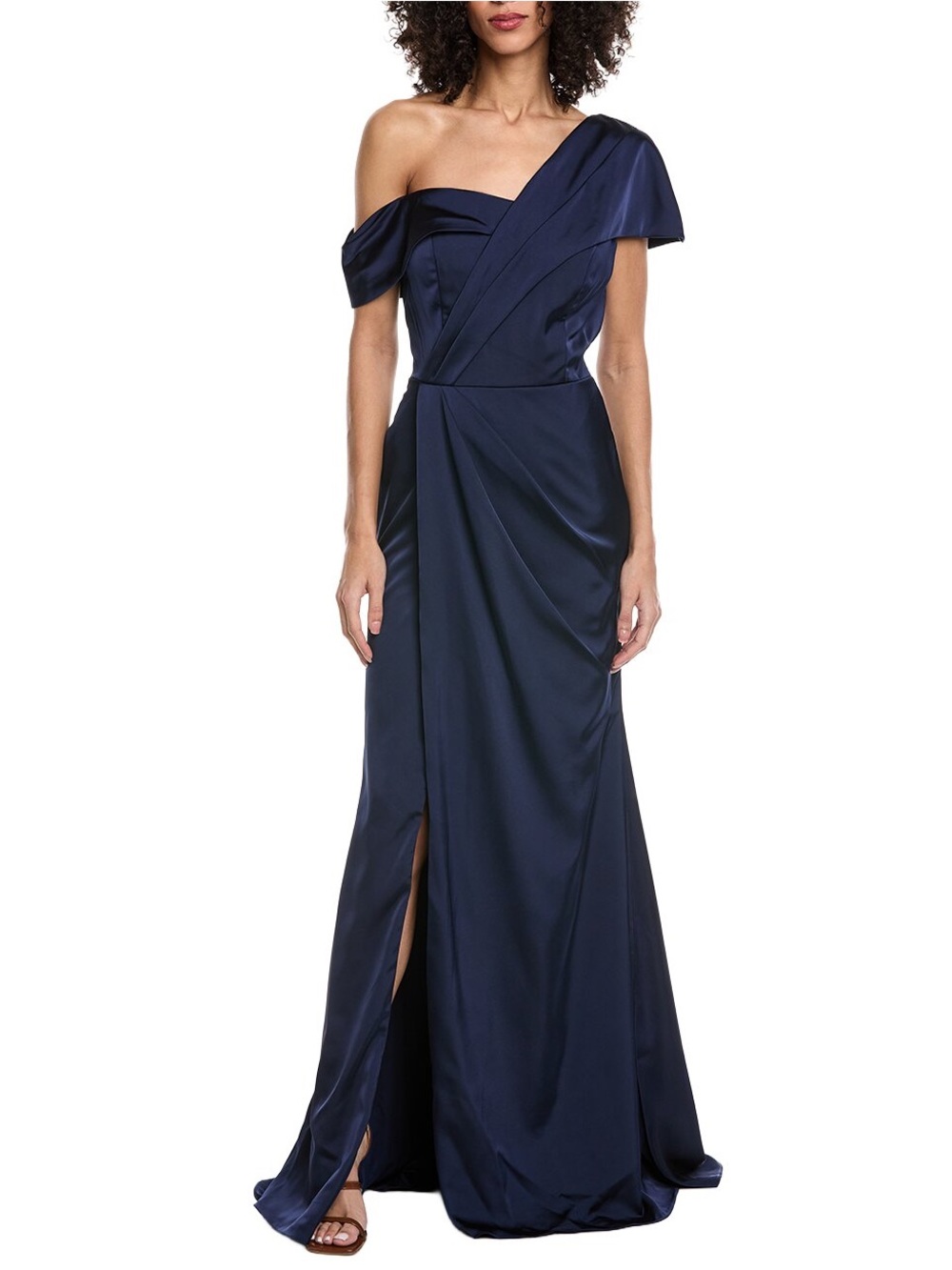 Rene Ruiz Navy One-Shoulder Evening Gown